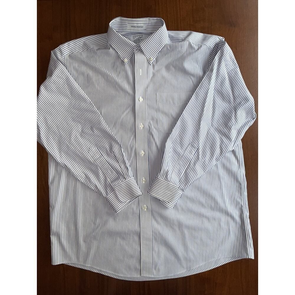 L.L.Bean Men's Wrinkle Resistant Blue Striped Button Down Shirt - Size 16.5